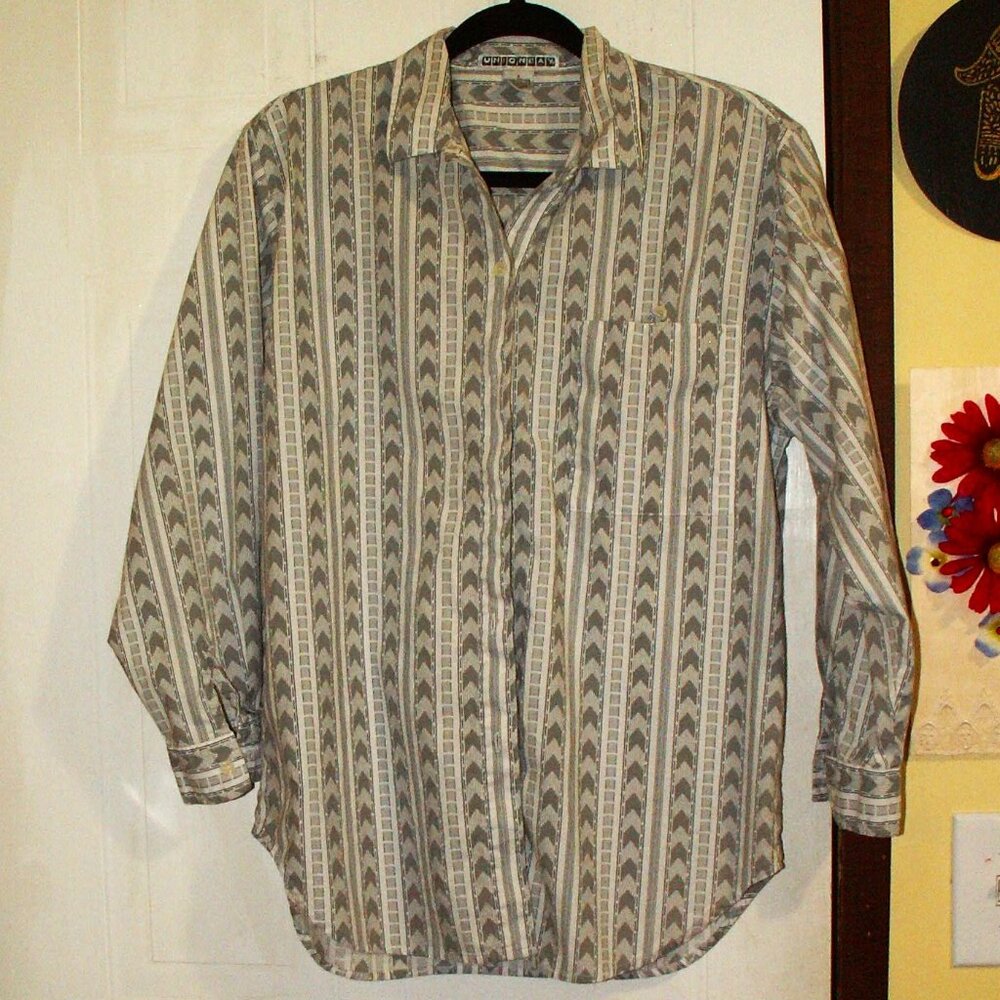 GRAY AND WHITE ALL COTTON SHIRT M